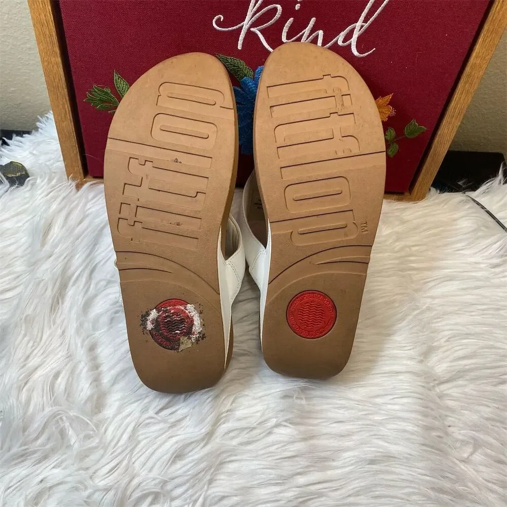FitFlop Women's Lulu White Leather Wedge Sandals Size 10 Casual Summer